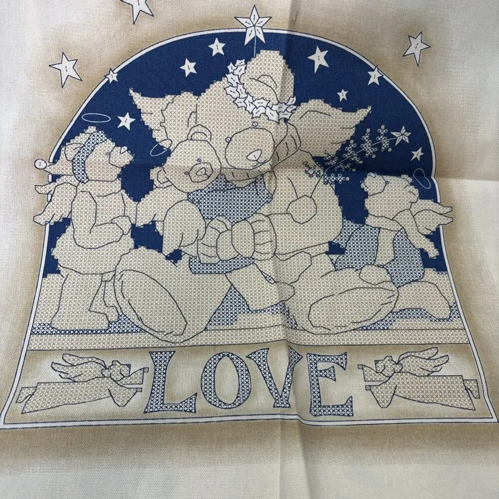 Angel Bear Love Stamped Cross Stitch Kit Dimensions Unworked 12x12 NEW Open Bag